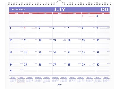 2022-2023 AT-A-GLANCE 12 x 15 Academic Monthly Wall Calendar, White/Purple/Red (AY8-28-23)