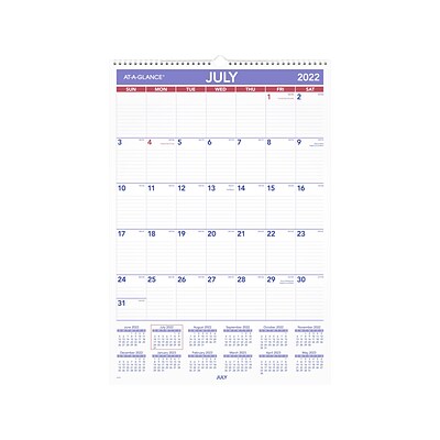 2022-2023 AT-A-GLANCE 22.75 x 15.5 Academic Monthly Wall Calendar, White/Purple/Red (AY3-28-23)