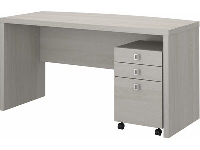 Office by kathy ireland Echo 60 Bow Front Computer Desk with Mobile Cabinet, Gray Sand (ECH001GS)