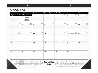 2022-2023 AT-A-GLANCE 17 x 21.75 Academic & Calendar Monthly Desk Pad Calendar, White/Black (SK2416-00-23)