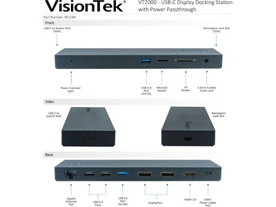 VisionTek VT2000 Triple Display USB-C Docking Station for Laptop (901284)