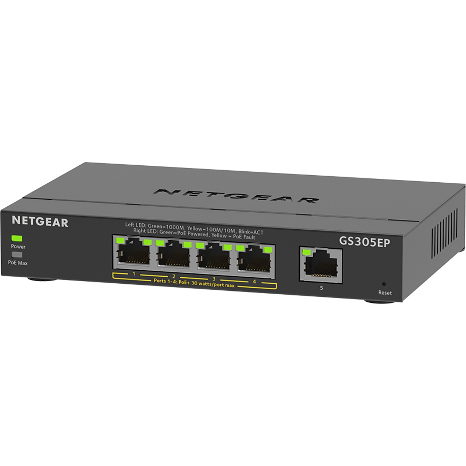 Netgear Plus 5-Port Gigabit Ethernet Managed Switch, 10/100/1000 Mbps, Black (GS305EP-100NAS)