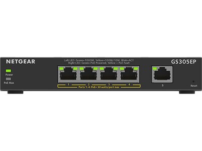 Netgear Plus 5-Port Gigabit Ethernet Managed Switch, 10/100/1000 Mbps, Black (GS305EP-100NAS)