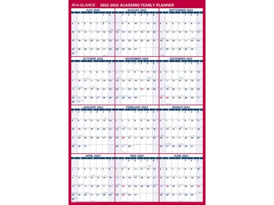 2022 2023 at a glance 48 x 32 academic yearly dry erase wall calendar reversible white red blue quill com