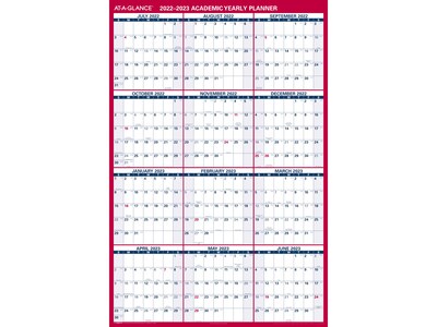 2022-2023 AT-A-GLANCE 48 x 32 Academic Yearly Dry-Erase Wall Calendar, Reversible, White/Red/Blue (PM36AP-28-23)