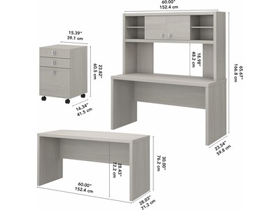 Office by kathy ireland Echo 60" Writing Desk with Mobile File Cabinet, Gray Sand (ECH036GS)
