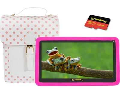 Linsay Kids 7 Tablet with Case, Kids Bag & microSD Card, Wi-Fi, 2 GB RAM, 64GB Android 13, Pink (