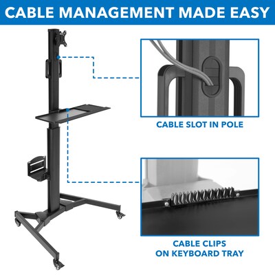 Mount-lt! Adjustable Monitor Cart, Up to 32", Black (MI-7985)