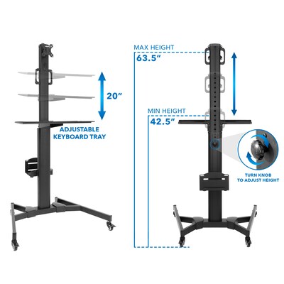 Mount-lt! Adjustable Monitor Cart, Up to 32", Black (MI-7985)