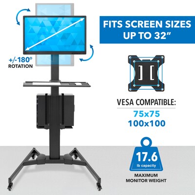 Mount-lt! Adjustable Monitor Cart, Up to 32", Black (MI-7985)