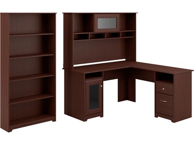 Bush Furniture Cabot 60 L-Shaped Computer Desk with Bookcase, Harvest Cherry (CAB011HVC)
