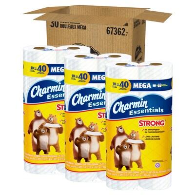 Charmin Essentials Strong Toilet Paper, 1-Ply, White, 451 Sheets/Roll, 10 Rolls/Pack, 3 Packs/Case (67362)
