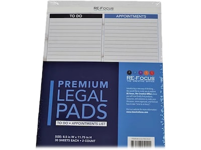 RE-FOCUS THE CREATIVE OFFICE Premium Legal Pad, Ruled, 8.5 x 11.75, Blue, 30 Sheets/Pad, 2 Pads (4