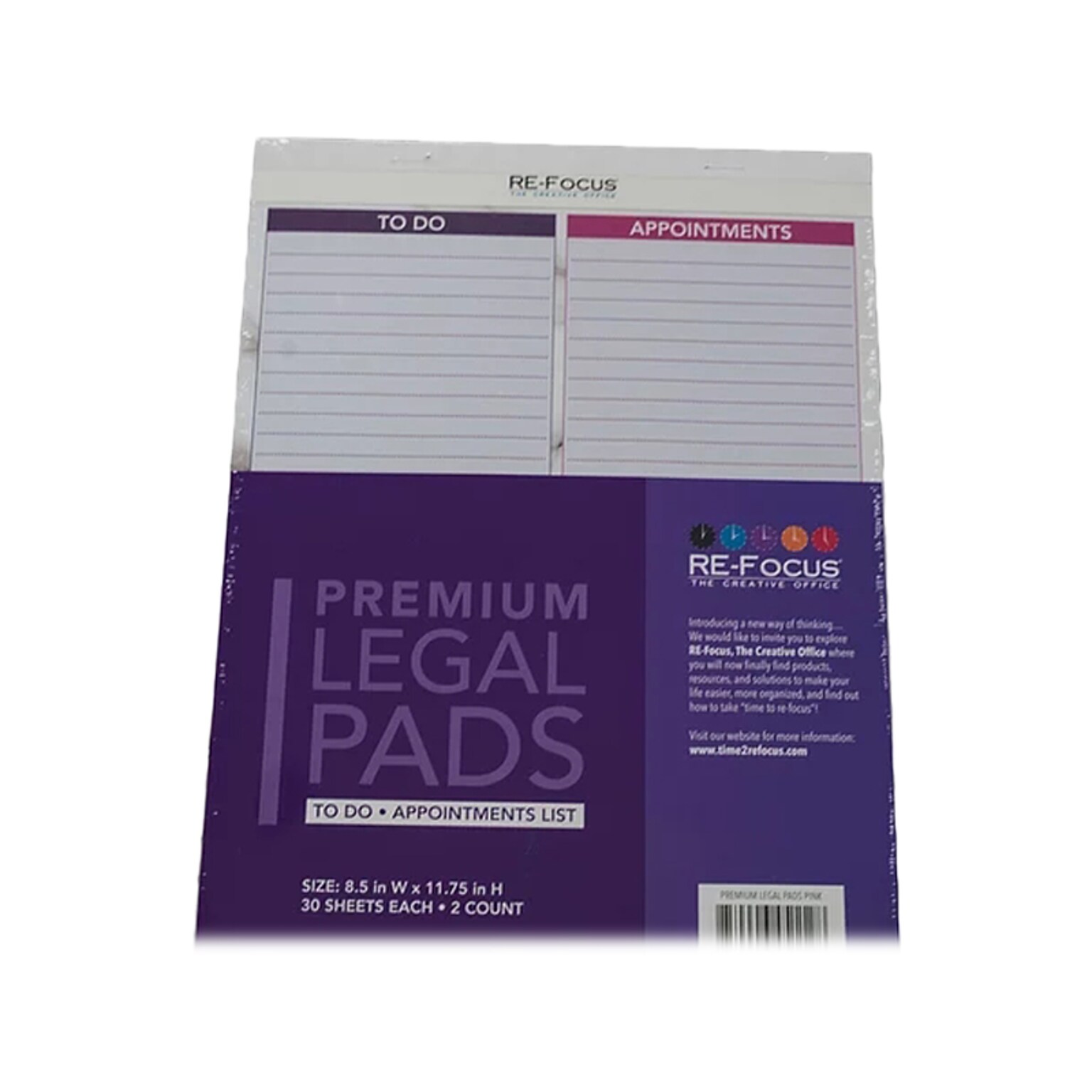 RE-FOCUS THE CREATIVE OFFICE Premium Legal Pad, Ruled, 8.5 x 11.75, Pink, 30 Sheets/Pad, 2 Pads (40002)