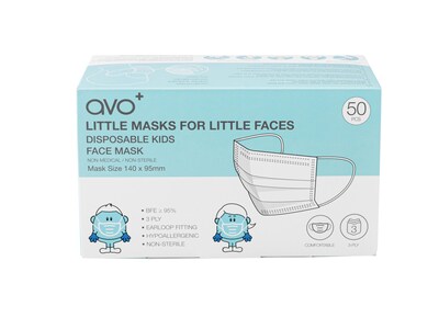 AVO+ 3-ply Disposable Face Mask, Kids', Blue, 50/Box, 40 Boxes/Case (TBN203191)