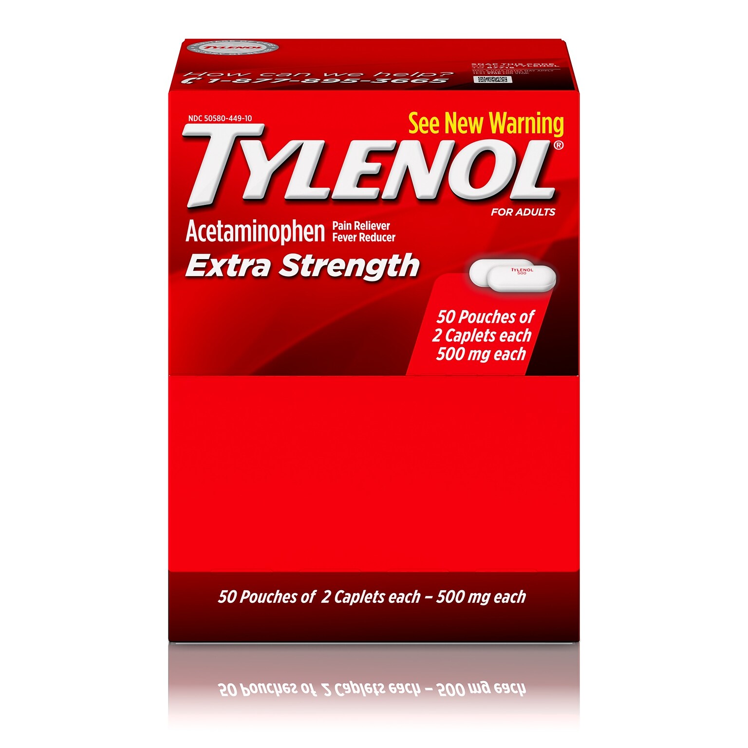 Tylenol Extra Strength Caplets, Fever Reducer and Pain Reliever, 500 mg, 50 Count, 2/Pack (487348)