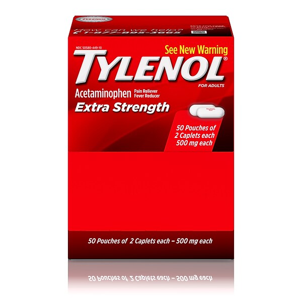 Tylenol Extra Strength Caplets, Fever Reducer and Pain Reliever, 500 mg, 50 Count, Pack of 2 (487348)