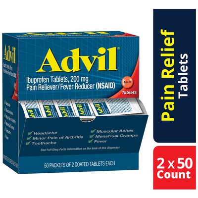 Advil Ibuprofen Pain Reliever, 200mg, 2/Packet, 50 Packets/Box (15489)