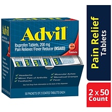 Advil Ibuprofen Pain Reliever, 200mg, 2/Packet, 50 Packets/Box (15489)