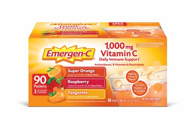 Emergen-C Vitamin C Powder, Tangerine/Raspberry/Super Orange, 90/Pack (130401)