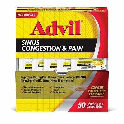 Advil® Sinus Congestion & Pain Relief, Pain & Fever Reducer, 1/Pack, 50/Box (019901)