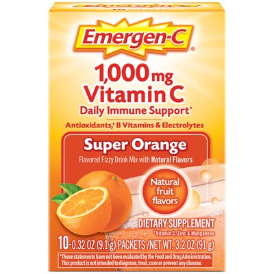 Emergen-C Daily Immune Support Vitamin C Powder, Super Orange, 10/Pack (76314302970)
