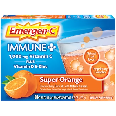 Emergen-C Immune Plus Vitamin C Supplement Powder, Super Orange, 30/Pack (F85898100042T)