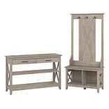 Bush Furniture Key West Entryway Storage Set with Hall Tree, Shoe Bench, and Console Table, Washed G