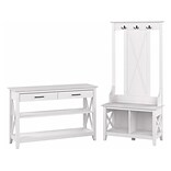 Bush Furniture Key West Entryway Storage Set with Hall Tree, Shoe Bench, and Console Table, Pure Whi