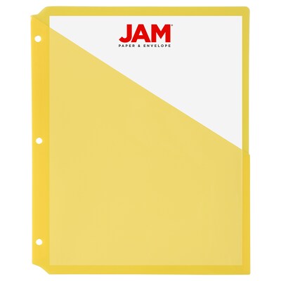 JAM PAPER Plastic Binder Pockets, 3-Hole Punched, Yellow, 6/Pack (226339298)