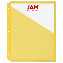 JAM Paper Plastic Binder Pockets, 3-Hole Punched, Yellow, 6/Pack (226339298)