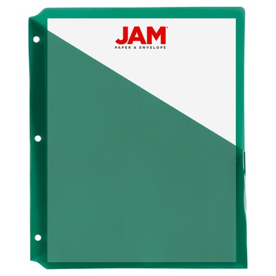 JAM PAPER Plastic Binder Pockets, 3-Hole Punched, Green, 6/Pack (226339297)