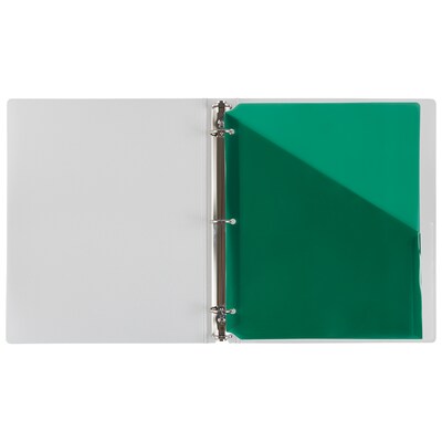 JAM PAPER Plastic Binder Pockets, 3-Hole Punched, Green, 6/Pack (226339297)