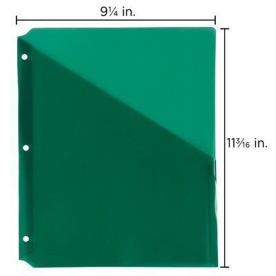 JAM PAPER Plastic Binder Pockets, 3-Hole Punched, Green, 6/Pack (226339297)