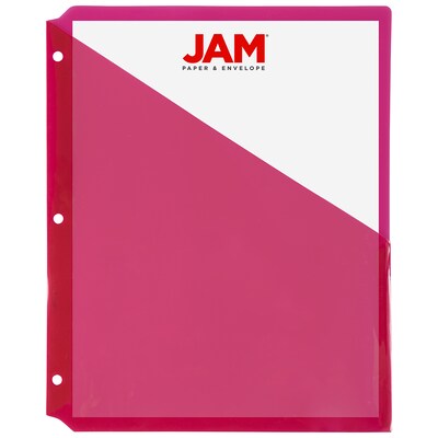 JAM PAPER Plastic Binder Pockets, 3-Hole Punched, Red, 6/Pack (226339296)