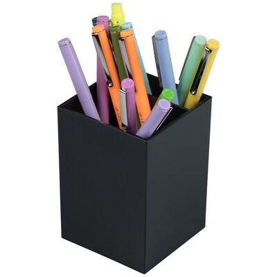 JAM PAPER 2 Compartment Plastic Pen Holder, Black (341BL)