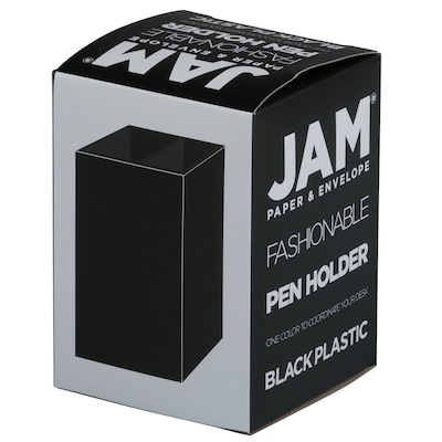 JAM PAPER 2 Compartment Plastic Pen Holder, Black (341BL)