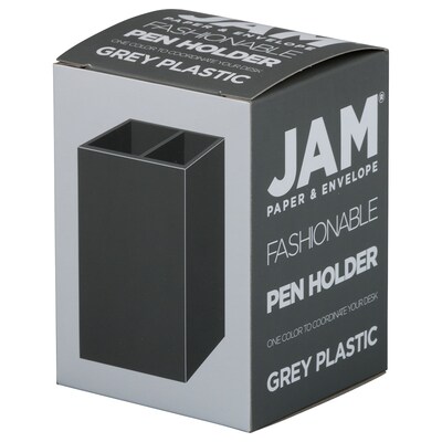 JAM PAPER 2 Compartment Plastic Pen Holder, Grey (341GY)