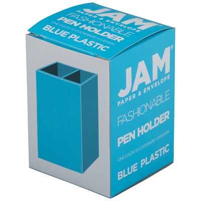 JAM PAPER 2 Compartment Plastic Pen Holder, Blue (341BU)