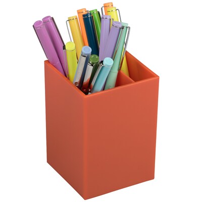 JAM PAPER 2 Compartment Plastic Pen Holder, Orange (341OR)