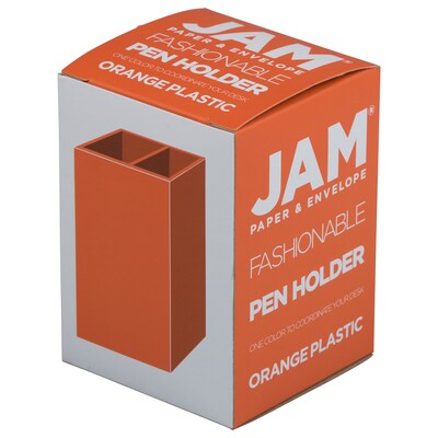 JAM PAPER 2 Compartment Plastic Pen Holder, Orange (341OR)