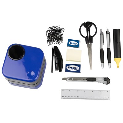 JAM PAPER Plastic Swivel Desk Organizer Supply Set, Blue/Black (SO102BU)