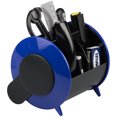 JAM Paper 4 Compartment Plastic Round Desk Organizer Supply Set, Blue/Black (SO101BU)