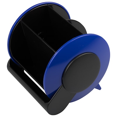JAM Paper 4 Compartment Plastic Round Desk Organizer Supply Set, Blue/Black (SO101BU)