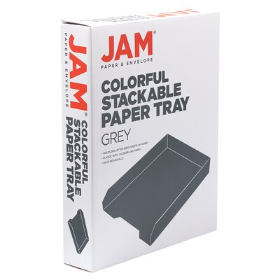 JAM Paper Stackable Front Loading Letter Tray, Letter Size, Gray Plastic (344GY)