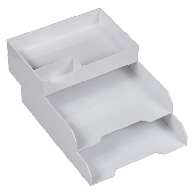 JAM Paper Organizer Set Stackable Front Loading Letter Tray, Letter Size, White Plastic (344SWH)