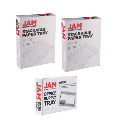 JAM Paper Organizer Set Stackable Front Loading Letter Tray, Letter Size, White Plastic (344SWH)