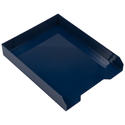 JAM Paper Stackable Front Loading Letter Tray, Letter Size, Navy Blue Plastic (344NA)