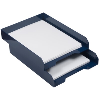 JAM Paper Stackable Front Loading Letter Tray, Letter Size, Navy Blue Plastic, 2/Pack (344NAA)
