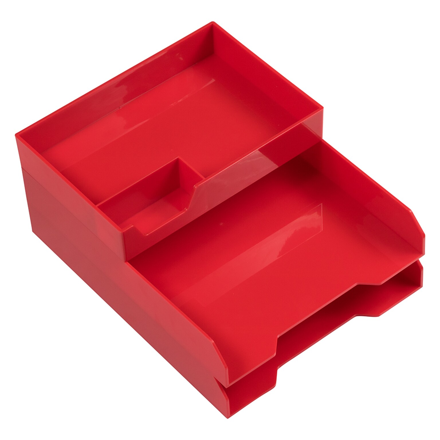 JAM PAPER Stackable 3 Piece Desktop Organizer Set, Red Plastic (344SRE)